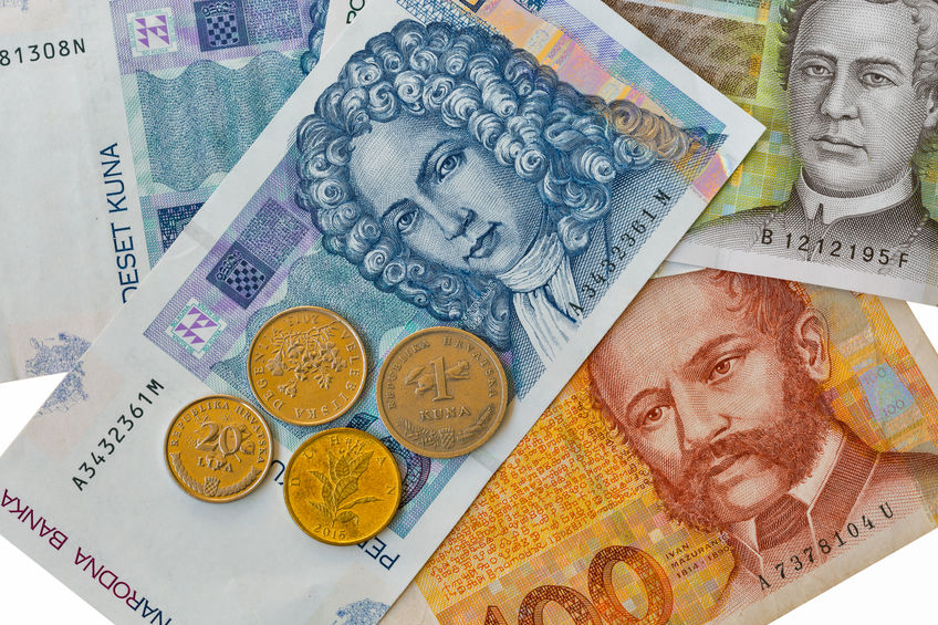 Set of Croatian money, kuna bills and lipa coins.